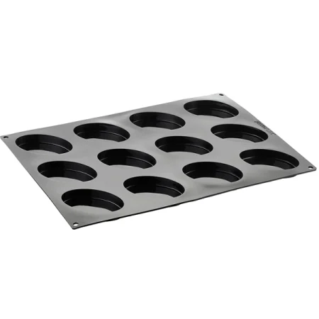 Forma ovala din silicon si cutter pentru monoportii, Pavoni - Gianluca Fusto, 12 cavitati, 300x400mm, 93x62x15 mm, 67 ml