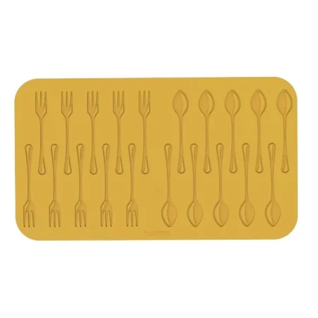 Forma din silicon pentru decoratiuni culinare in forma de lingurita si furculita, 470x270x3 mm