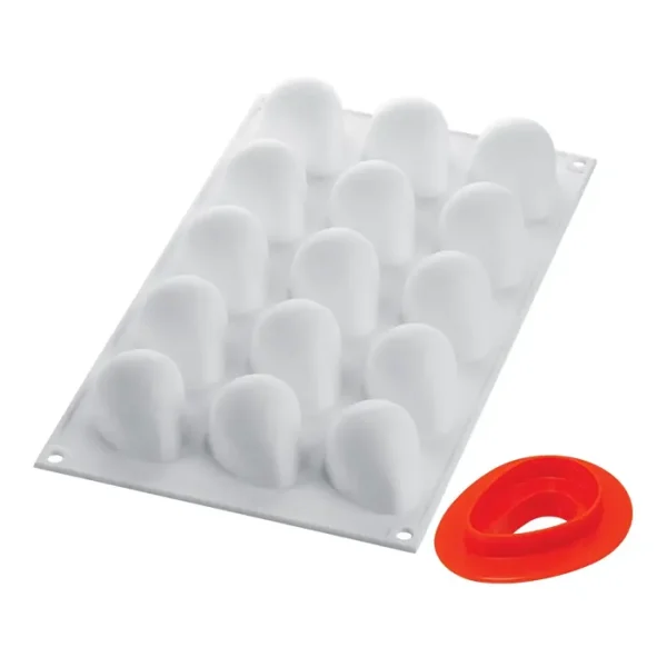 Forma din silicon si cutter pentru monoportii, Capsuni 3D,  Fragola 30, 15 cavitati,  48x37x33 mm - imagine 4