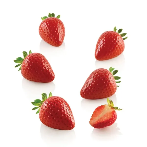 Forma din silicon si cutter pentru monoportii, Capsuni 3D,  Fragola 30, 15 cavitati,  48x37x33 mm - imagine 5
