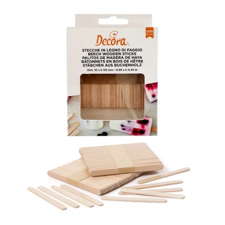 Set 100 bete din lemn de fag pentru inghetata,  10x113 mm