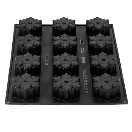 Forma din silicon 3D pentru monoportii, fulg de nea - Fiocco di neve by Antonio Bachour, 12 cavitati, 400x300mm, Ø75x35 mm, 110 ml
