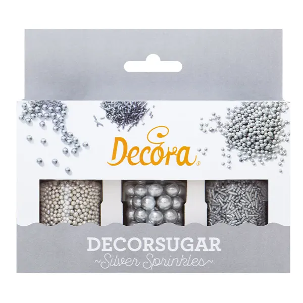 Set mix decorativ argintiu din zahar, 85 g